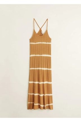 Kahverengi Batik Desenli Midi Elbise 853050881