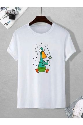 Oversize Unisex Duck Space Baskılı T-shirt %100 Pamuk mdl-nseason-70