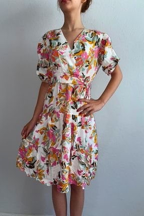 Kadın Kruvaze Renkli Elbise JFM186202309