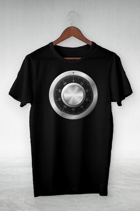Unisex Siyah Şifreli Kasa Kilidi Illustrasyon Vip Tasarım Tshirt İ-105