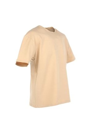 T-shirt, %100 Pamuklu, Unisex , Basic, Bej, Oversize Tişört No3