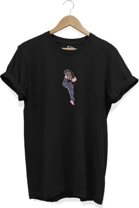 Siyah Unisex Dans Eden Kız Baskılı Cool Tasarım Kısa Kollu T-shirt TB0BT198