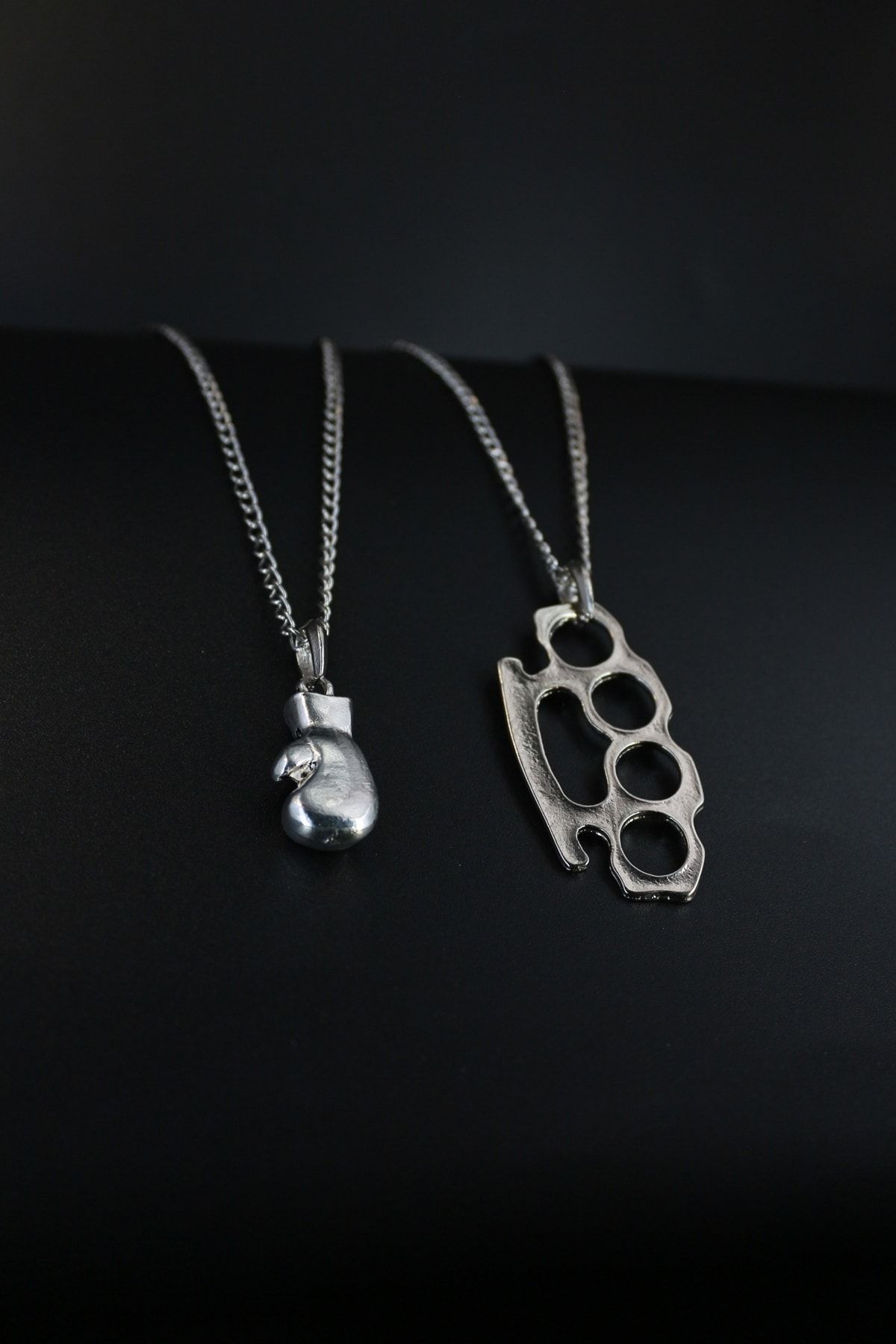 Dukkanka Set of 2 Boxing Gloves and Brass Knuckles Motif Necklace