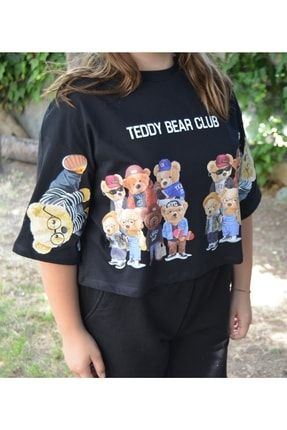 Siyah Teddy Baskılı Crop T-shirt ESYA0015MD