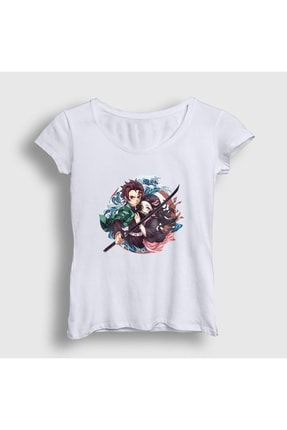 Kadın Beyaz Tanjiro Nezuko Anime Demon Slayer Kimetsu No Yaiba T-shirt 308933tt