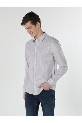 Slim Fit Çizgili Bej Erkek Uzun Kol Gömlek .CL1057489_Q1.V1_BEI