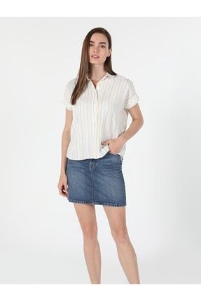 Regular Fit Shirt Neck Çizgili Çok Renkli Kadın Kısa Kol Gömlek .CL1058755_Q1.V2_MTC