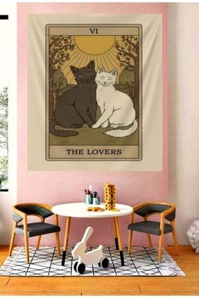 Siyah Beyaz Aşık Kediler Hippi Model Duvar Örtüsü | Duvar Halısı | Tapestry | 234567DD85