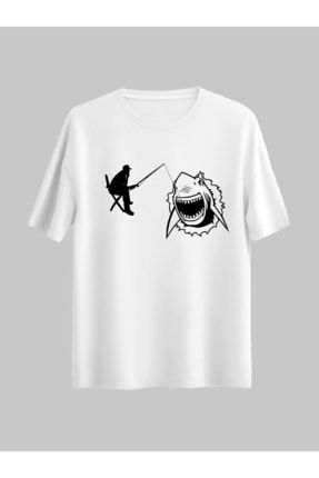 Balıkçı Balık Tutma Tasarım - Köpek Balığı Gezi Tatil - Deniz Kamp Unisex Regular Tshirt BLKDNZXGzıKMSP07A