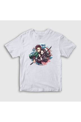 Unisex Çocuk Beyaz Tanjiro Nezuko Anime Demon Slayer Kimetsu No Yaiba T-shirt 308929tt