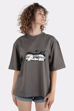 Füme %100 Pamuk Bisiklet Yaka Oversize T-shirt Itachi In The Sky With Crows BF1037