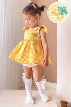 Limon Nakışlı Sarı Bluz Ve Şort Kız Bebek 2'li Takım T5036