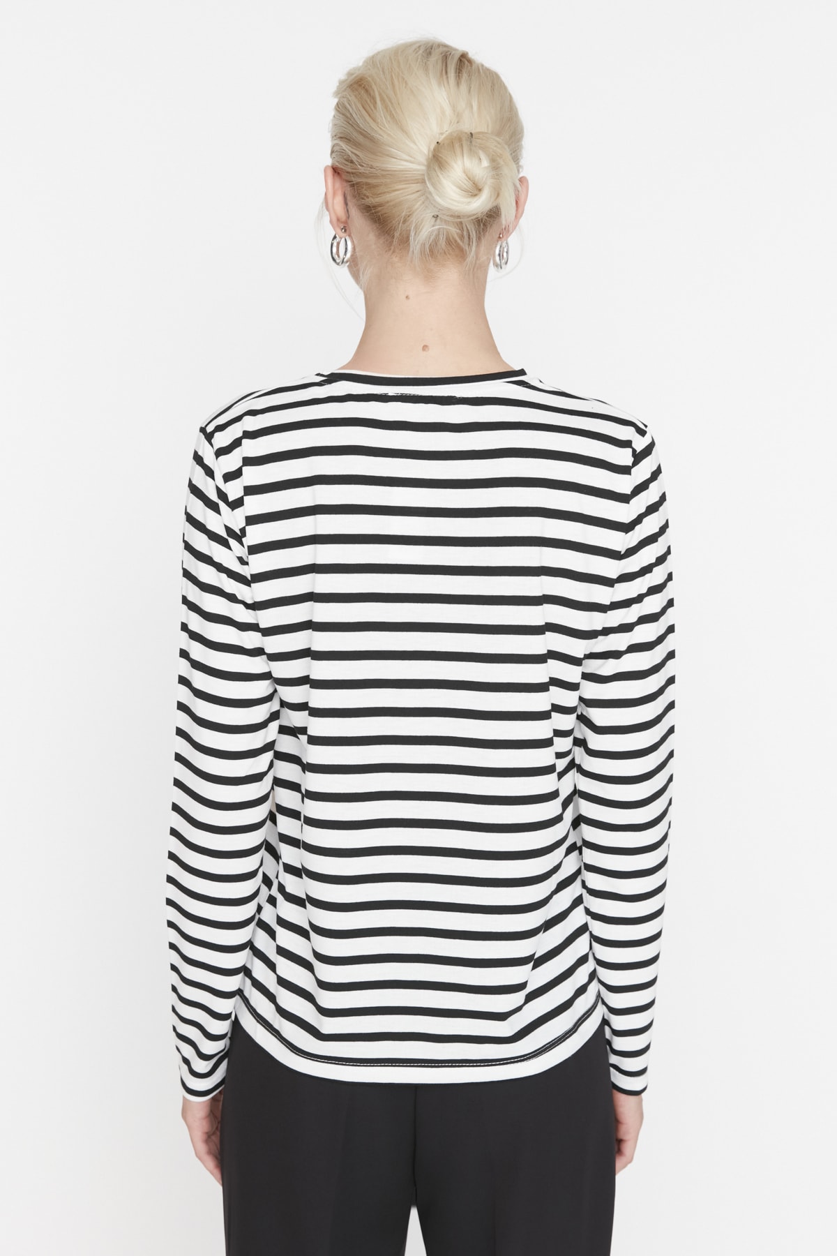 Trendyolmilla  Beyaz Çizgili Basic Örme T-shirt TWOAW23TS00002 - Görsel 5