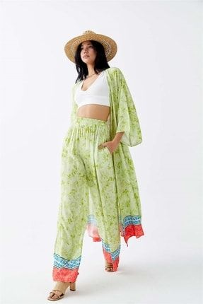 Desenli Pantolon Yeşil Kadın Kimono Takım TYC00466628450