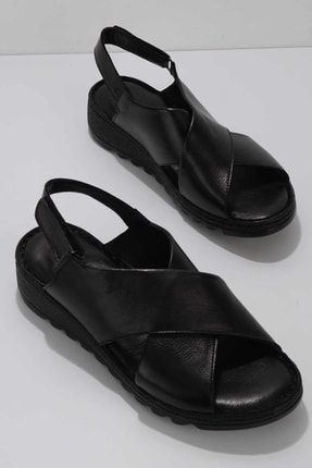Siyah Leather Kadın Sandalet Fr K059070019