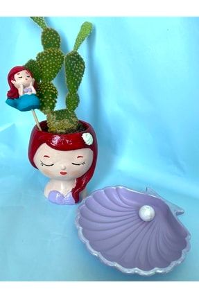 3’lü Deniz Kızı Ariel Set (bitkisiz) ; Saksı, Saksı Süsü Ve Istiridye Tütsülük Tütsü Beyokitimmmmmmmariel