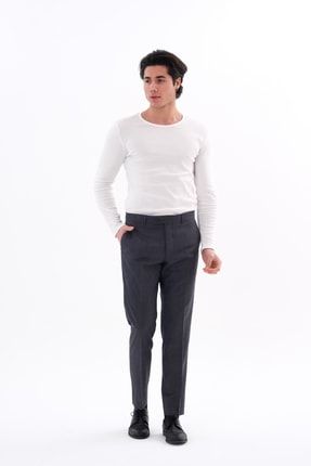 King's Model Klasik Kesim Antrasit Siyah Ince Çizgili Likralı Kışlık Rahat Pantolon-ays-016 1122265021040