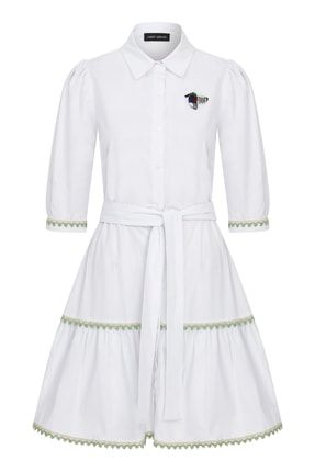 El Oyası Işlemeli Beyaz Poplin Gömlek Elbise ME-13