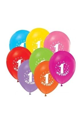 100 Adet Renkli 1 Yaş Baskılı Balon Rengarenk Doğum Günü Balonu FKL02530