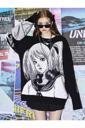 Anime Death Note Misa Cosplay Siyah Oversize Kazak Misacosplay