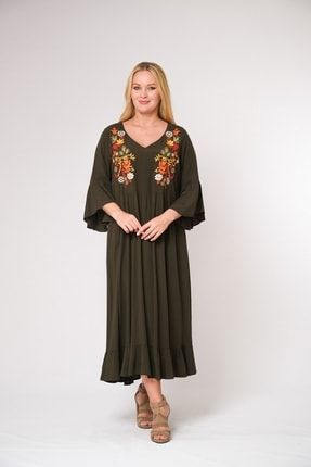 Kadın Yazlık Pamuklu Elbise Haki - 90551