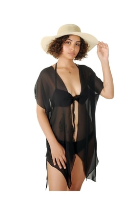 Kadın Siyah Bağcıklı Pareo Elbise Bikini- Mayo Üstü PAREO-696-1