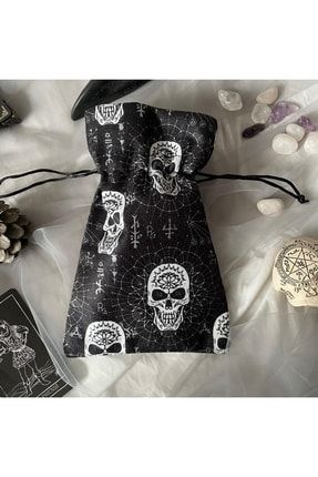 Siyah Gothic Skull Tarot & Kristal Kesesi ReginKese8
