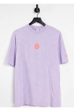 Unisex Lila Çiçek Baskılı Oversize T-shirt coltshirt-cicek