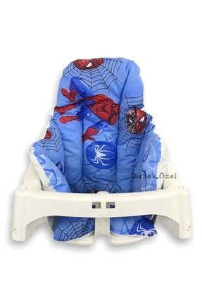 Pamuklu Bebek Çocuk Mama Sandalyesi Minderi Örümcek Adam Mavili 3
