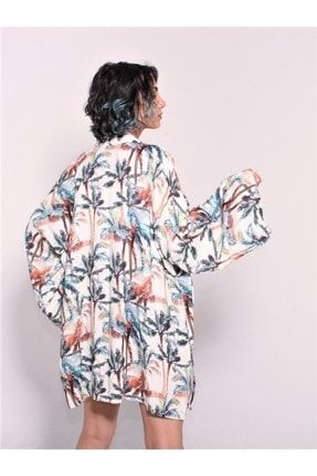 Pamuklu Kumaştan Özel Tasarım Desenli Kısa Yırtmaçlı Kimono DK1001