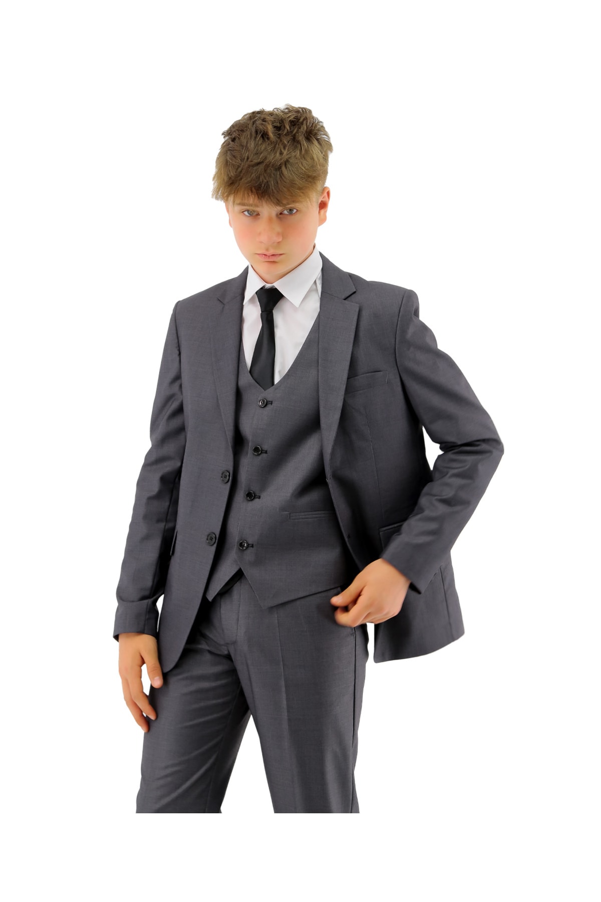  کت و شلوار سه تکه خاکستری پسرانه، جلیقه و شلوار