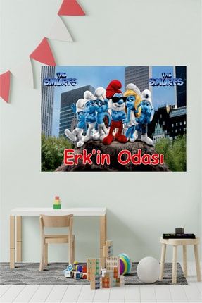 Çocuk Odası Kişiye Özel Isimlendirilen Şirinler Temalı Afiş Mavi Poster Sirinler70*100