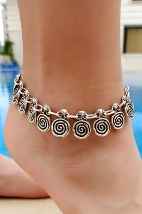 Antik Gümüş Kaplama Spiral Şekilli El Yapımı Ayarlanabilir Kadın Halhal 8888880050004