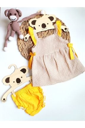 Kız Bebek, Askılı, Sıfır Kol, Ekose Ve Fiyonk Detaylı Bebek Elbise Ve Lastikli Külot R167