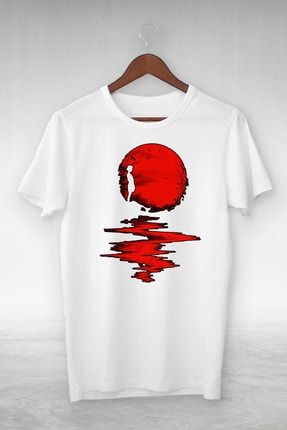 Unisex Beyaz Dolunay İllustrasyon T-shirt İ-70
