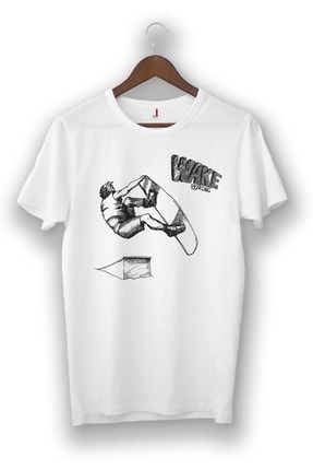 Unisex Beyaz Wake Boarding Vip Tasarım Tshirt İ-40