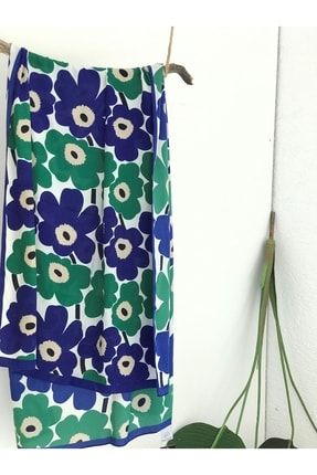 Md Çiçekli Medine Ipeği Şal - Yeşil & Sax Mavisi HPS- G17175M1225TY12