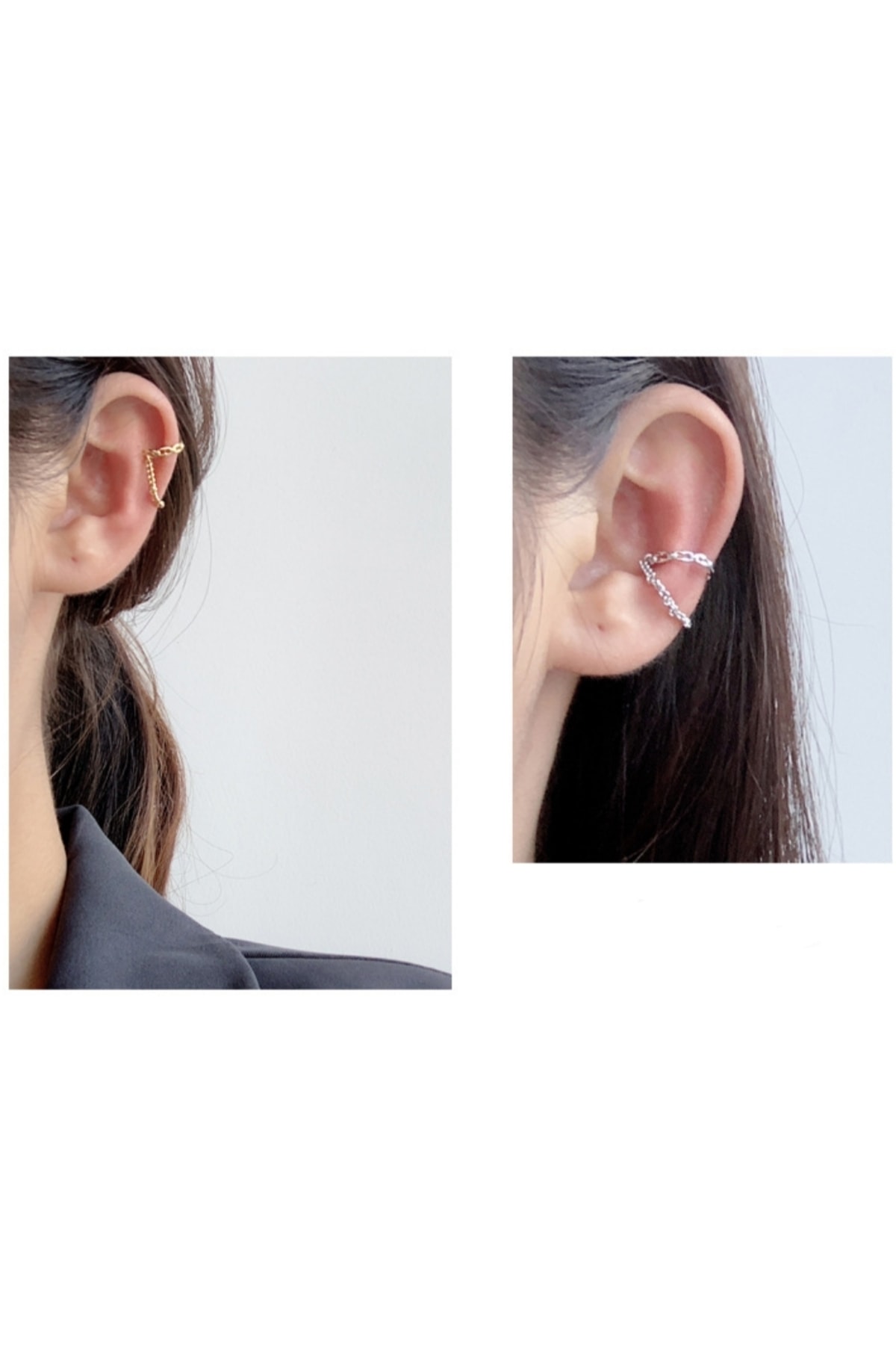 Gümüş Renk Zincirli Deliksiz Ear Cuff Manşet Kıkırdak Küpe 3