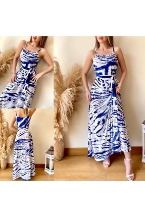Suprem Kumaş Batik Desen Askılı Elbise TDF-39099