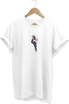 Beyaz Unisex Dans Eden Kız Baskılı Cool Tasarım Kısa Kollu T-shirt TB0BT198