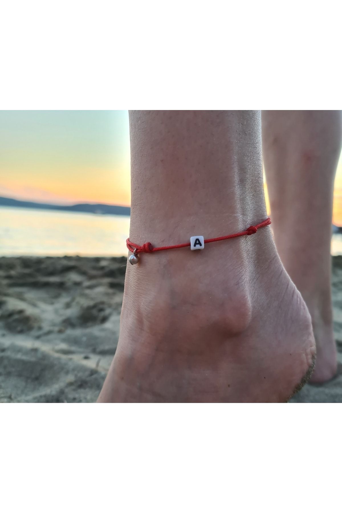 ONEPRETTYWISH Red Rope Anklet with Cube Letter Trendyol