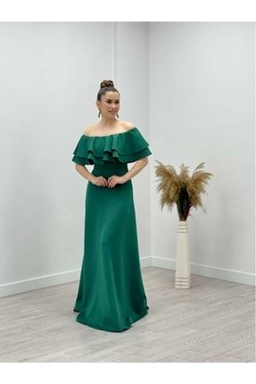 Volanlı Elbise - Zümrüt Yeşil GYM-00599