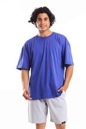Oversize Basic Mor T-shirt Erkek Kısa Kollu Baskısız Tişört %100 Pamuk VST-OBT-1000-0008