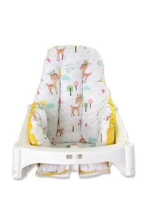 %100 Pamuk Bebek Çocuk Mama Sandalyesi Minderi Karaca Sarı 3