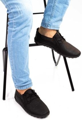 Delikli Model Bağcıklı Rahat Taban Erkek Ayakkabı Siyah C4-S0001-00004 Siyah