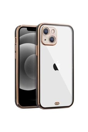 Iphone 13 (6.1') Uyumlu Lazer Kesim Şeffaf Lens Korumalı Renkli Kenar Silikon Kılıf Siyah RKL01100