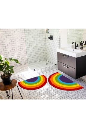 Gökkuşağı Rainbow Desenli 2li Banyo Paspası Banyo Seti Alfombra13