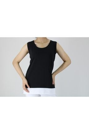 Sb Design Kadın Sıfır Yaka Kolsuz Penye Etek Detaylı Siyah T-shirt sb001k