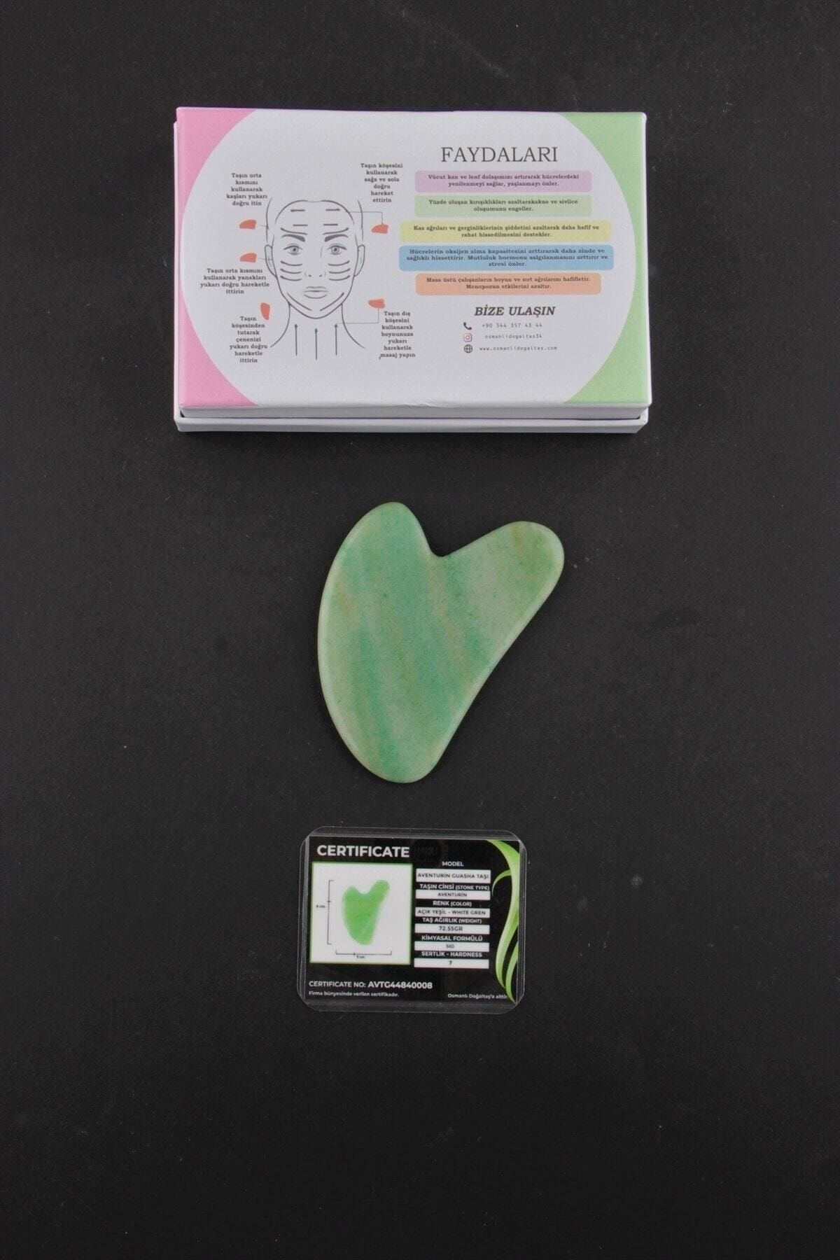 ست ماساژ با سنگ طبیعی Aventurine Heart Gua Sha Ma030 OSMANLI DOĞAL TAŞ