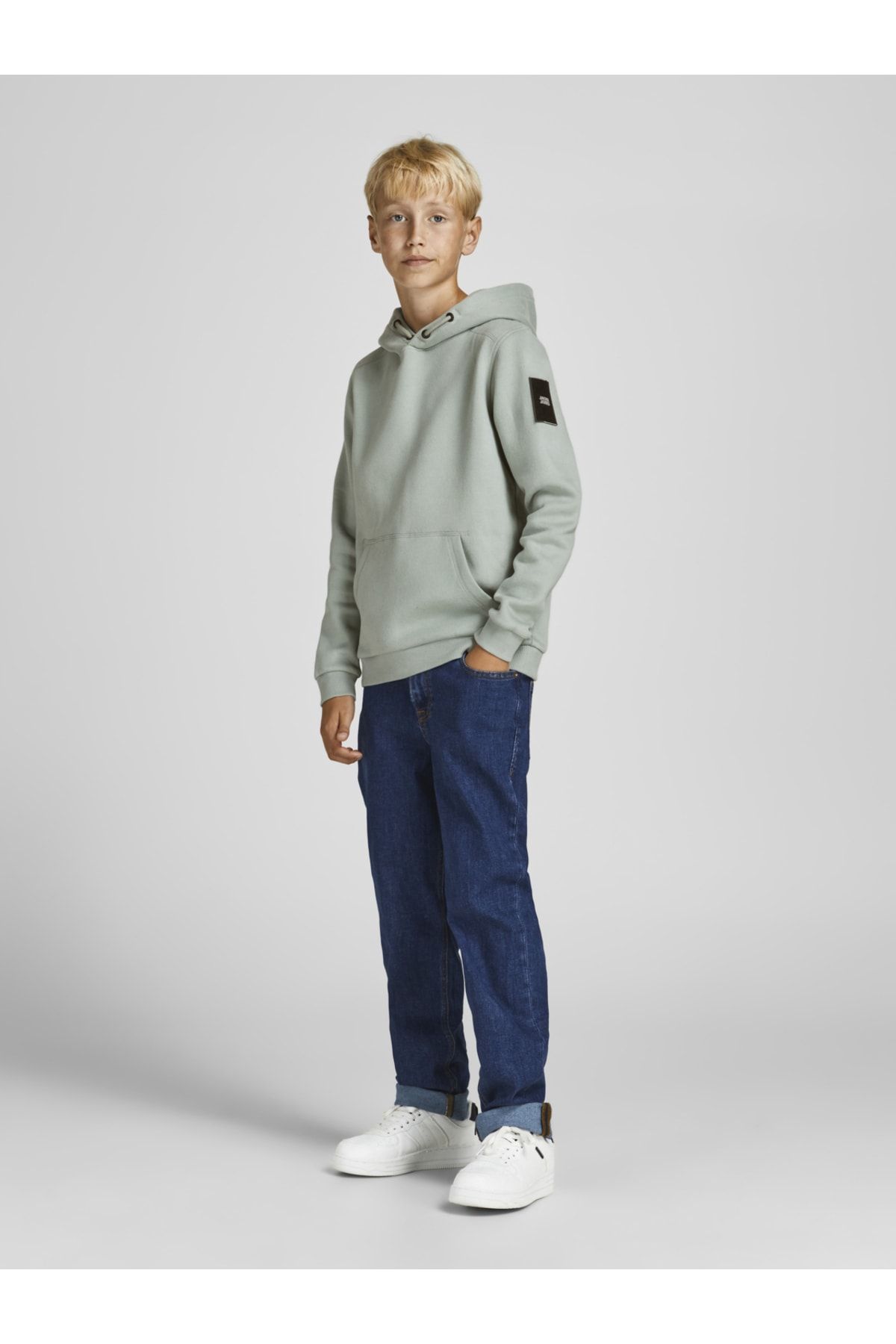 Düz Renk Kapüsonlu Çocuk Sweatshirt